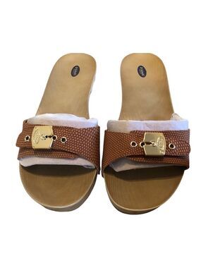 Dr. Scholl's Classic Saddle Ventura Snake Faux Leather Sandals Slides Size 9M